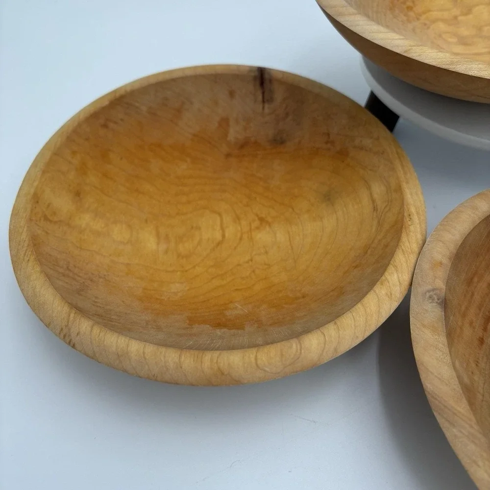 Handcarved Spalted Wooden Bowls‎ Oval Salad Set Of 4 Handcrafted MCM 7x8